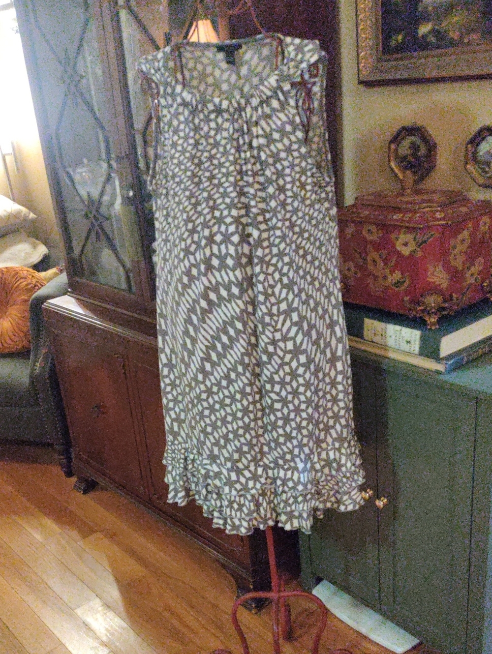 MSK White and Brown Geometric Midi Dress